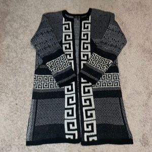 Black white and gray long lined cardigan